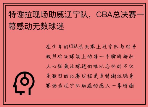 特谢拉现场助威辽宁队，CBA总决赛一幕感动无数球迷